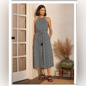 Boden Halter-Neck Black and White Midi Dress